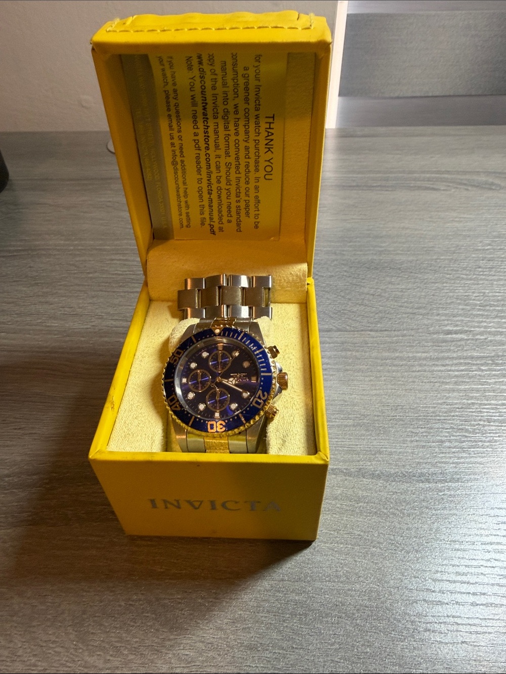 Invicta Gold and Blue Stainless Steel Chronograph Watch